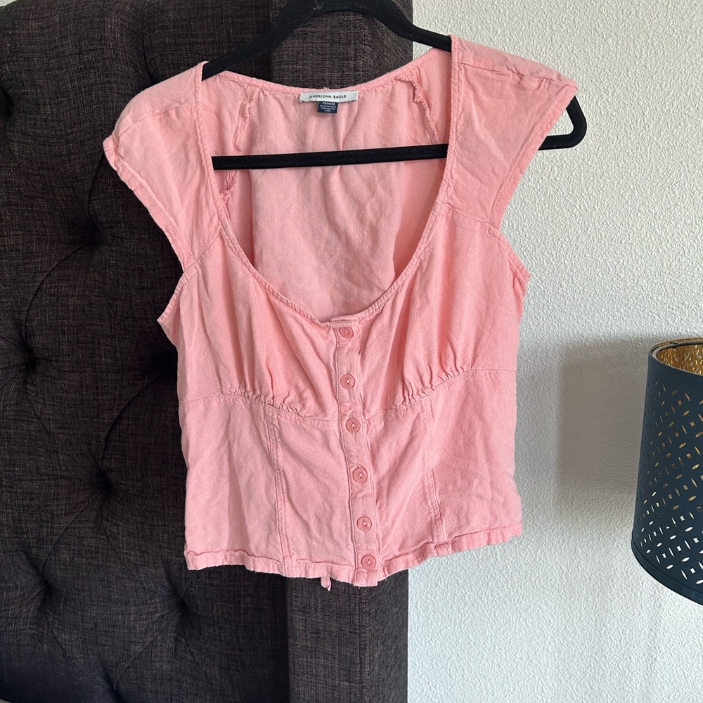 American Eagle Outfitters Pink Cap Sleeve Crop Blouse